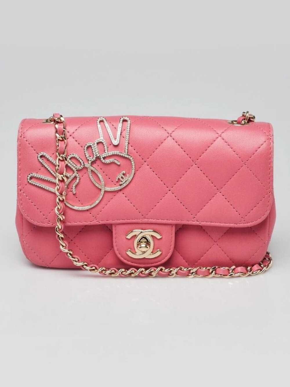 Chanel Pink Quilted Lambskin Leather Peace Sign/Victory New Mini Bag